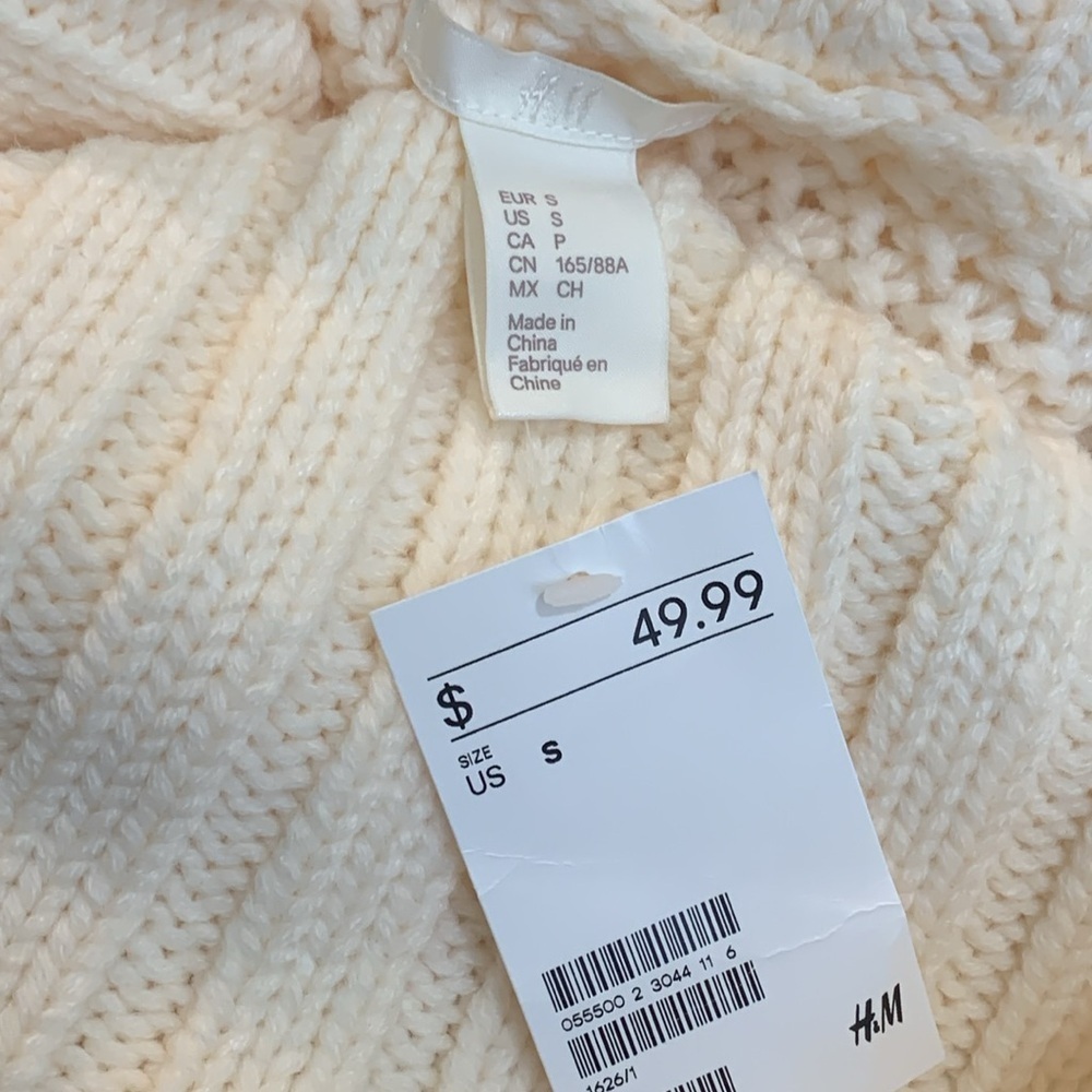 H & M | NWT Cream Chunky Knit Long Sleeve Cowl Neck Pointelle Sweater S - Picture 15 of 15